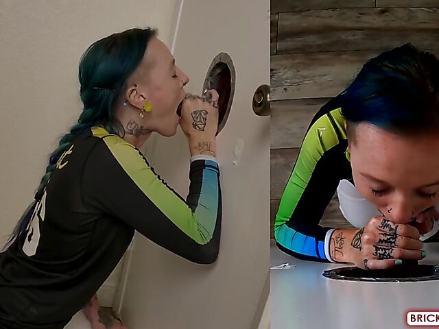 Fully clothed blowjob at the glory hole with Bethany Anne