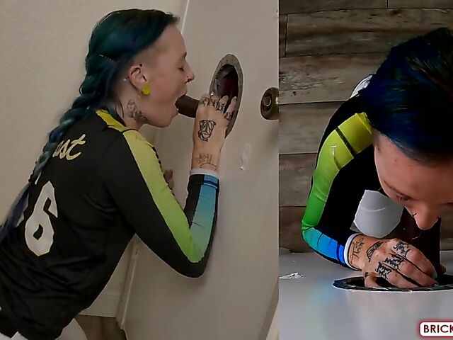 Fully clothed blowjob at the glory hole with Bethany Anne