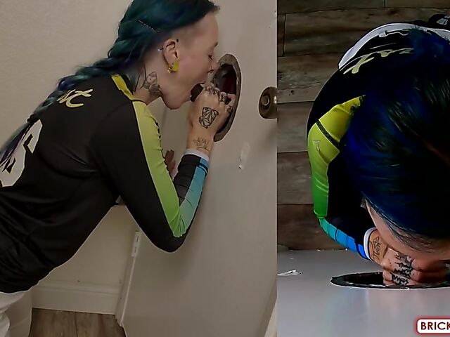 Fully clothed blowjob at the glory hole with Bethany Anne