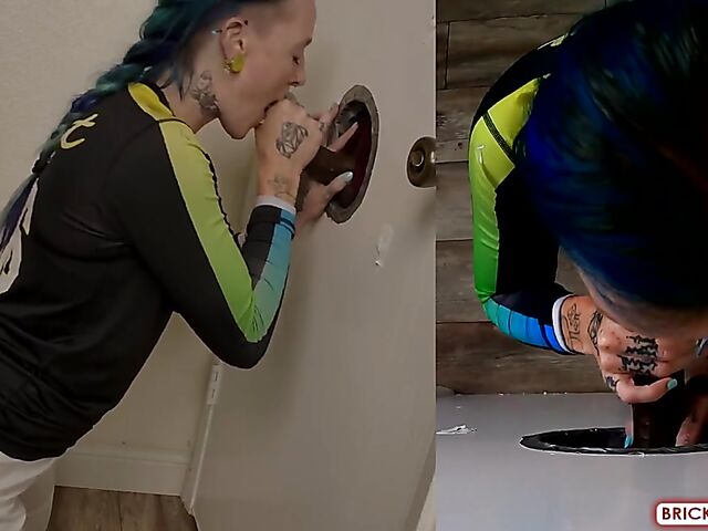 Fully clothed blowjob at the glory hole with Bethany Anne