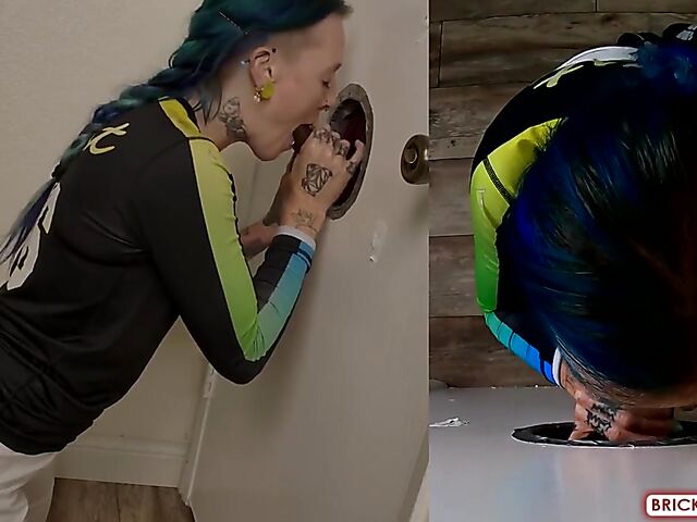 Fully clothed blowjob at the glory hole with Bethany Anne