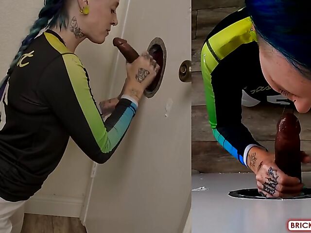 Fully clothed blowjob at the glory hole with Bethany Anne