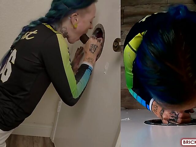Fully clothed blowjob at the glory hole with Bethany Anne