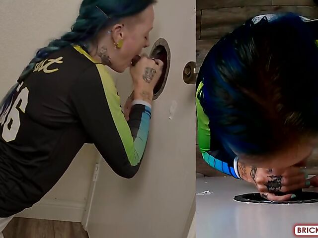 Fully clothed blowjob at the glory hole with Bethany Anne