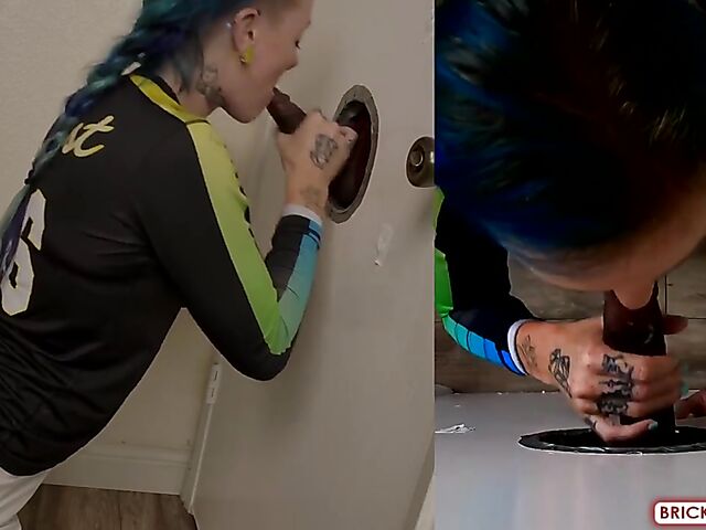 Fully clothed blowjob at the glory hole with Bethany Anne