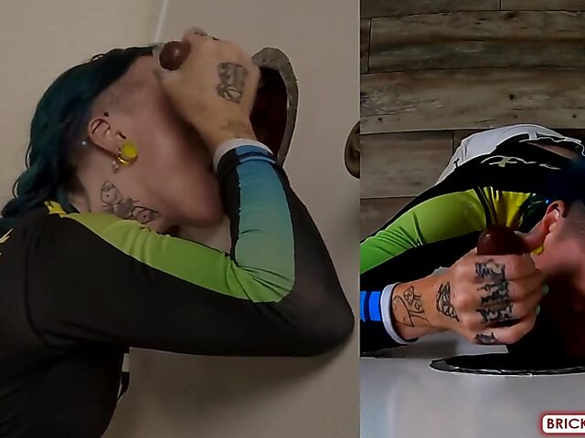 Fully clothed blowjob at the glory hole with Bethany Anne