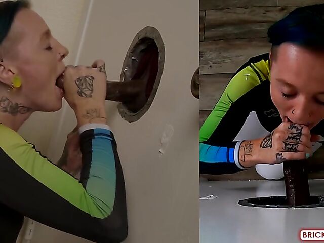 Fully clothed blowjob at the glory hole with Bethany Anne