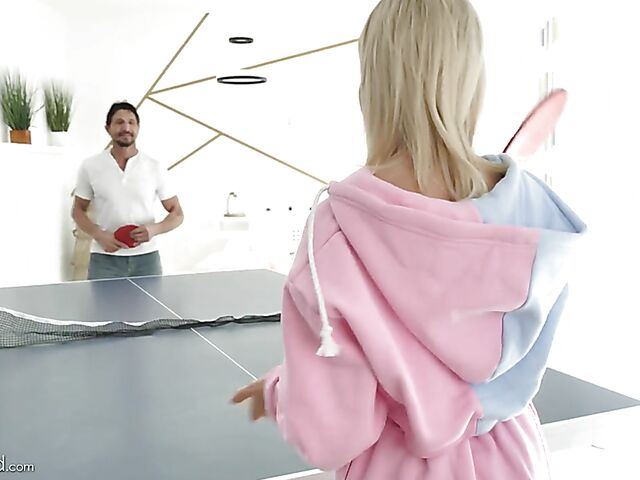 Playing ping pong with skinny blonde Kiara Cole is fun