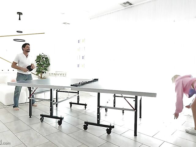 Playing ping pong with skinny blonde Kiara Cole is fun