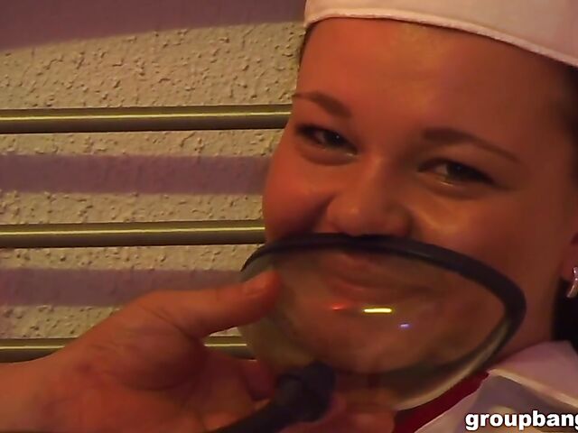 Bad nurse gangbang in her latex uniform