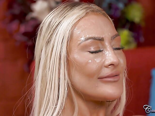 British facial cumshot for long-haired blonde Jess Nova