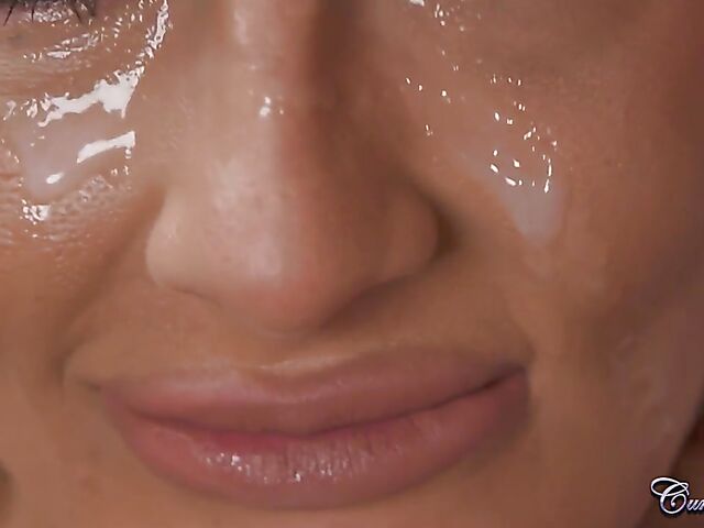 British facial cumshot for long-haired blonde Jess Nova