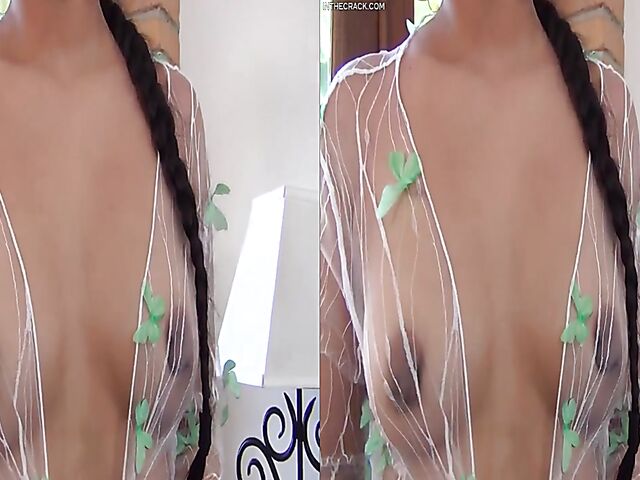 Binky Baez's latin shaved pussy from behind in VR 3D