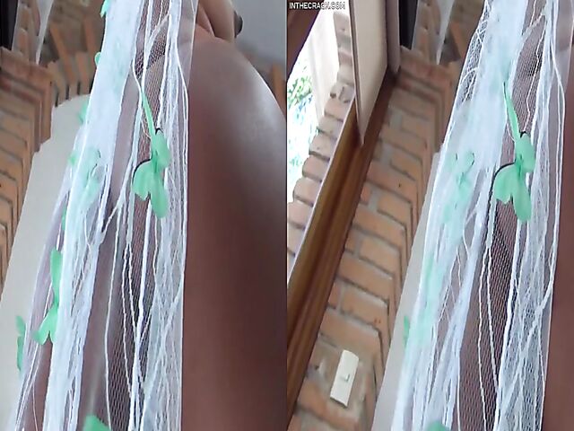 Binky Baez's latin shaved pussy from behind in VR 3D