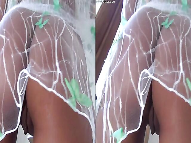 Binky Baez's latin shaved pussy from behind in VR 3D