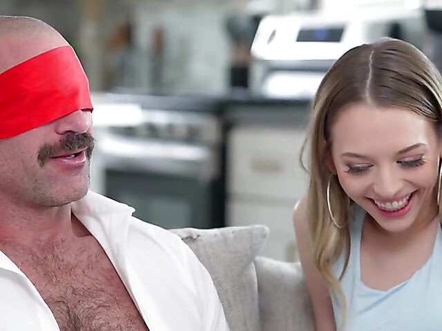 Blindfolded surprise and sexy threesome with Anna Claire Clouds and Lily Larimar