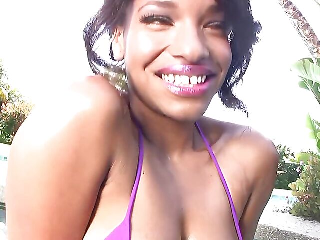 Andrea Marquez - Ebony big tits bikini babe in the hot tub