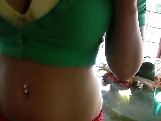 Busty brunette Sarah Randall uncovers her massive boobs