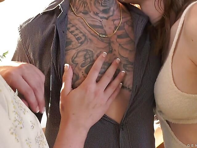 Tranny threesome with Korra Del Rio and Angelina Please who have a guy to share