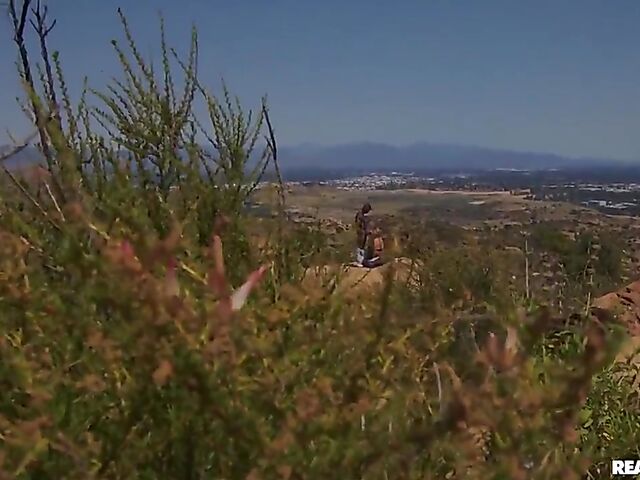 Outdoor interracial group sex on a hike with Angel Youngs, Nikki Sweet and Jesse Pony