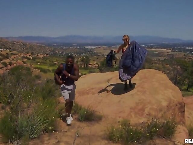 Outdoor interracial group sex on a hike with Angel Youngs, Nikki Sweet and Jesse Pony