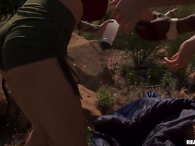 Outdoor interracial group sex on a hike with Angel Youngs, Nikki Sweet and Jesse Pony