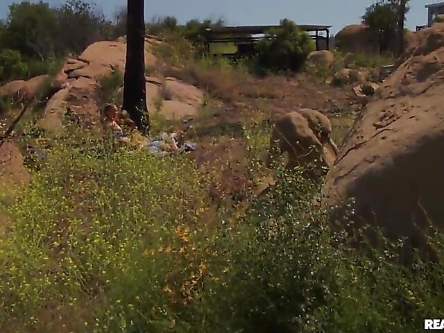 Outdoor interracial group sex on a hike with Angel Youngs, Nikki Sweet and Jesse Pony