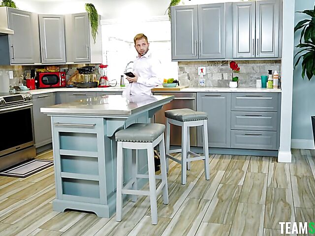 Sneaky sex in the kitchen with naughty teen Macy Meadows