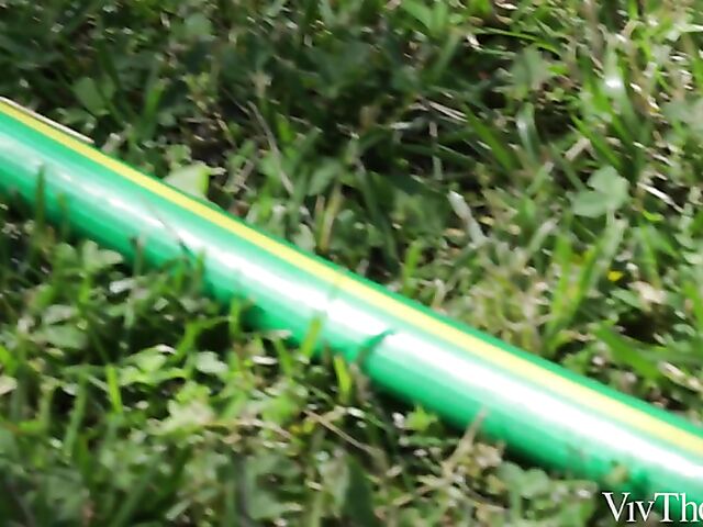 Outdoor lesbian pleasure in the garden with Jo and Vicky Love