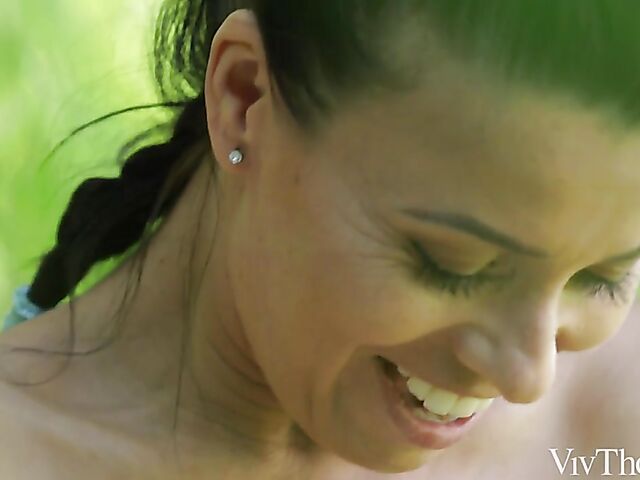 Outdoor lesbian pleasure in the garden with Jo and Vicky Love