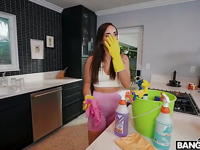 Naked cleaning and fucking for extra cash with hot maid Gaby Ortega