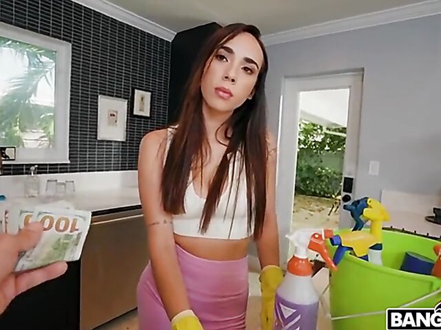 Naked cleaning and fucking for extra cash with hot maid Gaby Ortega