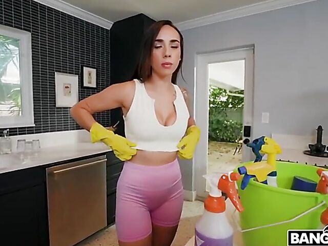 Naked cleaning and fucking for extra cash with hot maid Gaby Ortega