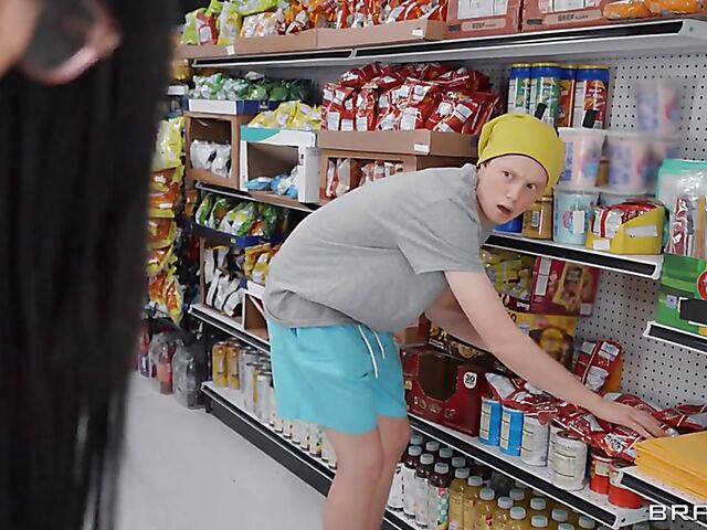 Busty ebony Jordyn Falls gets caught with Gaby Ortega at the convenience store and squirts with Jimmy Michaels