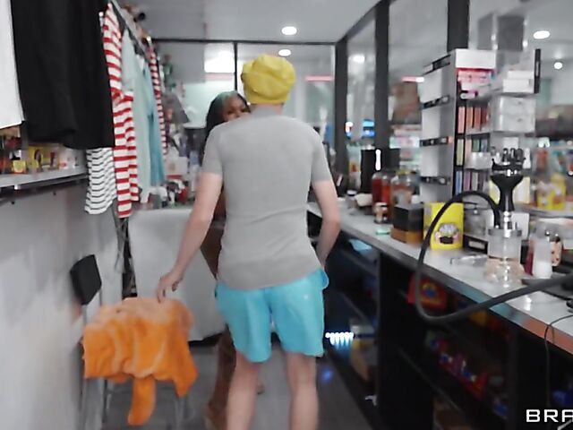 Busty ebony Jordyn Falls gets caught with Gaby Ortega at the convenience store and squirts with Jimmy Michaels