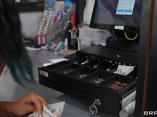 Busty ebony Jordyn Falls gets caught with Gaby Ortega at the convenience store and squirts with Jimmy Michaels