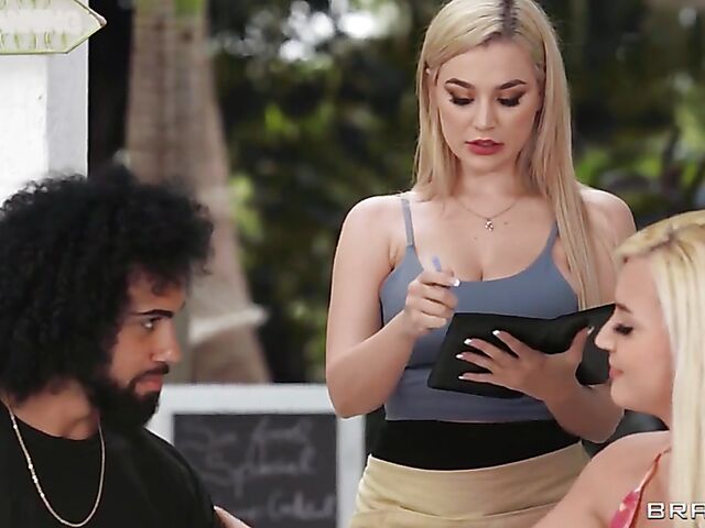 Hot blonde waitress with big tits Blake Blossom takes advantage of the situation