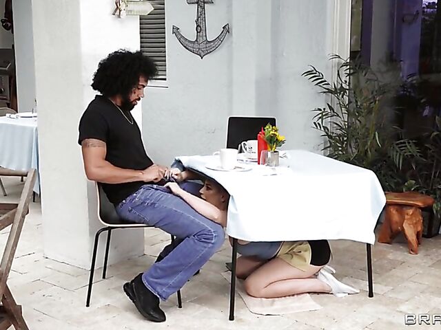 Hot blonde waitress with big tits Blake Blossom takes advantage of the situation