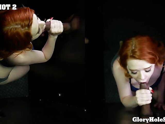 Ariel Darling - POV redhead sucking strangers for cum at the glory hole