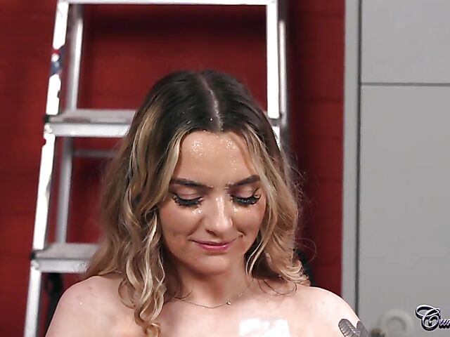 British bukkake in black stockings with Lacey Amour