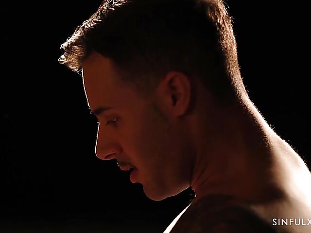 Erotic sex in the dark of the bedroom with blonde-haired Angie Lynx