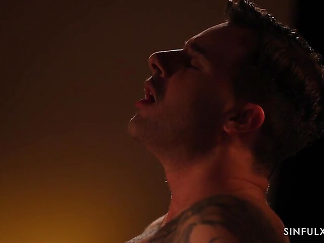 Erotic sex in the dark of the bedroom with blonde-haired Angie Lynx