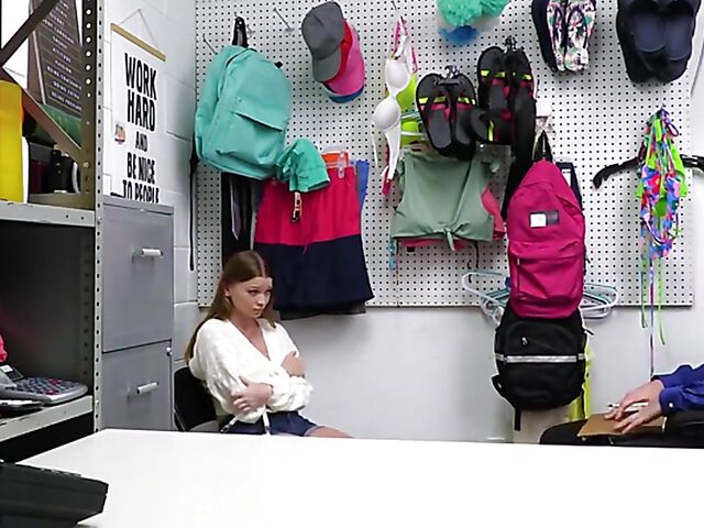 Petite shoplifter Mazy Myers gets tricked into sex