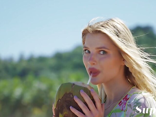 Erotic beach solo with big tits blonde Mashenka