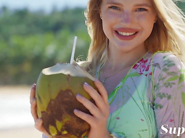 Erotic beach solo with big tits blonde Mashenka