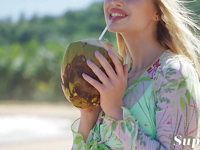 Erotic beach solo with big tits blonde Mashenka