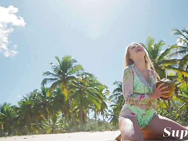 Erotic beach solo with big tits blonde Mashenka