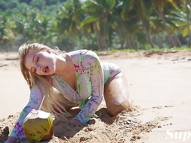 Erotic beach solo with big tits blonde Mashenka