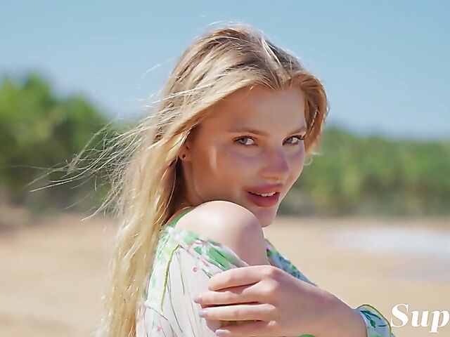 Erotic beach solo with big tits blonde Mashenka