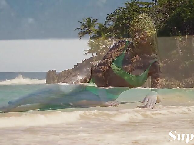 Erotic beach solo with big tits blonde Mashenka